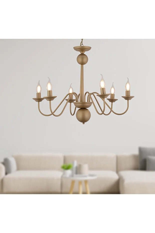 Behir 6lı Eskitme Boyalı Şapkalı Modern Oturma Odası, Yatak Odası Salon Avize